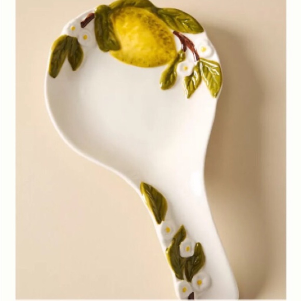 Anthropologie Lemon Spoon Rest Handpainted Glazed Stoneware NWT